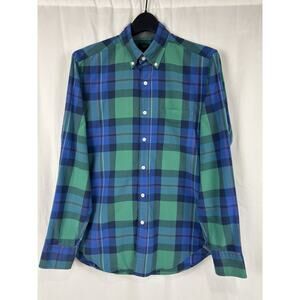 J Crew Mens Tartan Plaid Button Up Shirt Blue Green Long Sleeve Size S Preppy